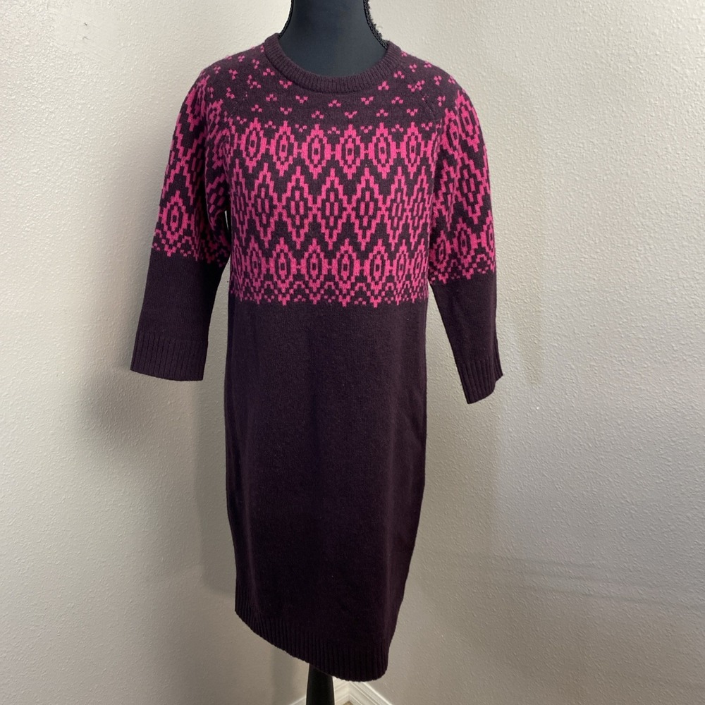 Uniqlo Sweater Dress Women's Medium Multicolor Wool Fair Isle 3/4 Sleeve